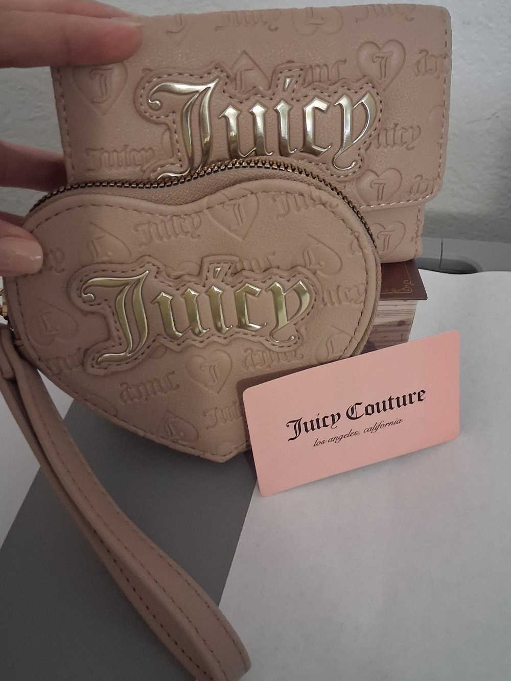 Juicy Couture Nude Pink Heart Wristlet and Wallet Set